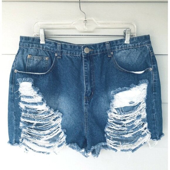 Pretty Little Thing Pants - Pretty Little Thing Shorts Womens Large Distressed Cut Off Denim Boho Festival